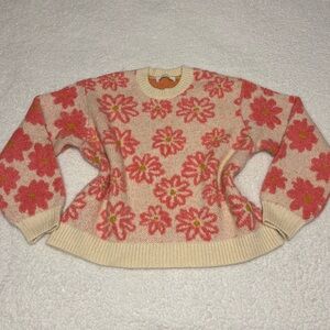 Promod France Women Floral Knit Crewneck Chunky Sweater